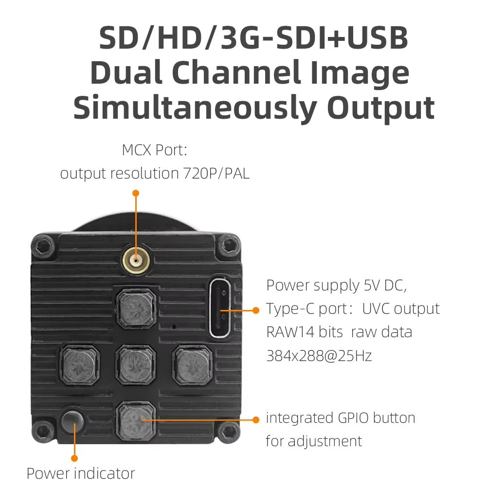 Промышленная неохлаждаемая инфракрасная тепловизорная камера 640x512, выход SDI и USB, мониторинг безопасности, решение ASIC, с объективом, A1T-SDI