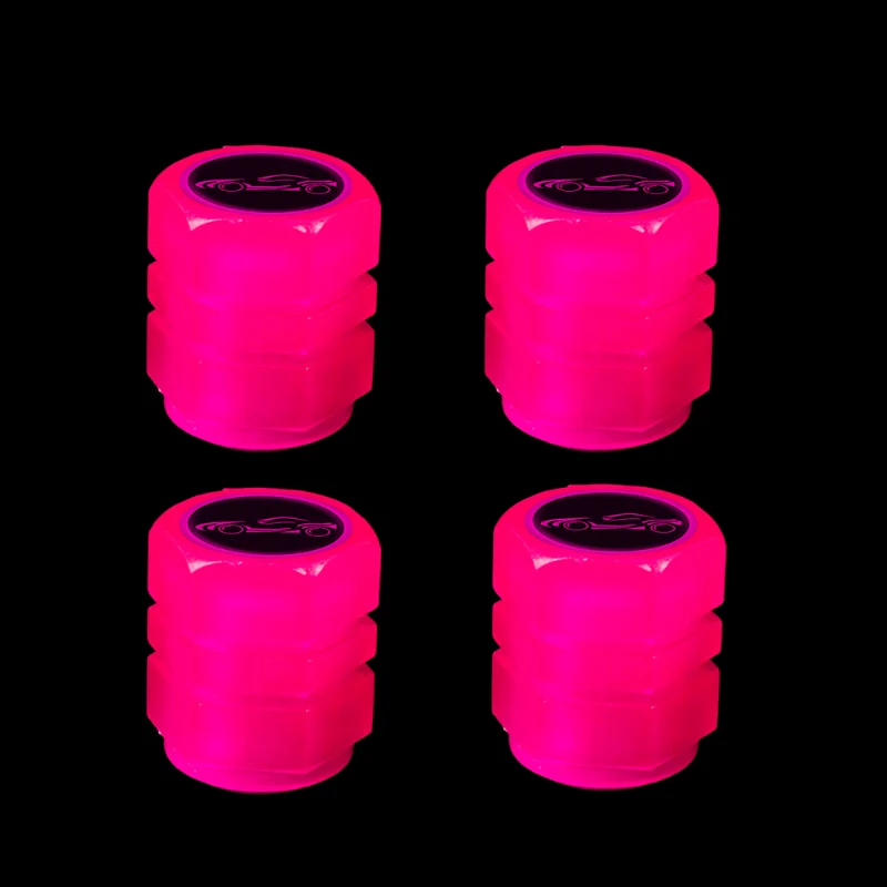 4pcs Fluorescent Pink Cars Tire Valve Stems Covers Luminous Car Tyre Valve Cap Auto Protective Accessoires