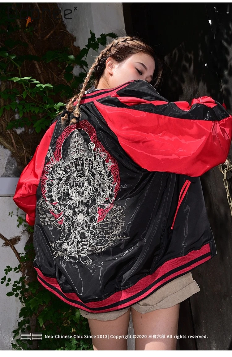 Street Fashion High-End Retro Cartoon Embroidery Baseball Jacket Autumn New Gothic Patchwork Loose Casual Jackets for Women