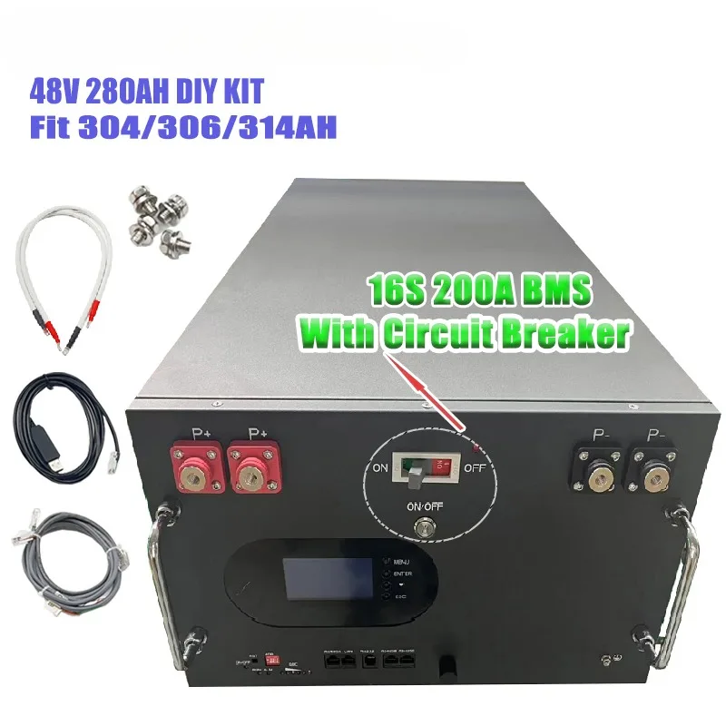 

280 Diy Kit Unit with 16S 200A Bms for Server Rack 15kWh 12V 24v Lithium 200Ah 300Ah 280Ah 48v LifePo4 Battery Case/Case