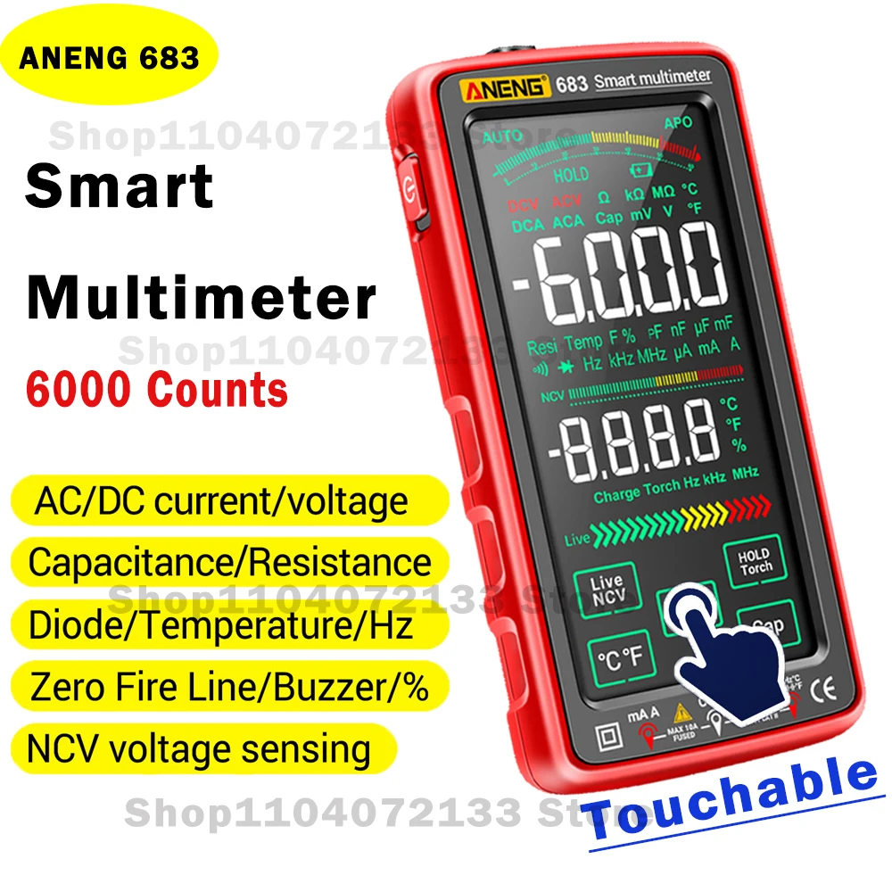 ANENG 683 Smart Multimeter Touchable LCD Screen 6000 Counts Digital Multimeter Rechargeable Anti-burn NCV AC/DC Voltage Tester