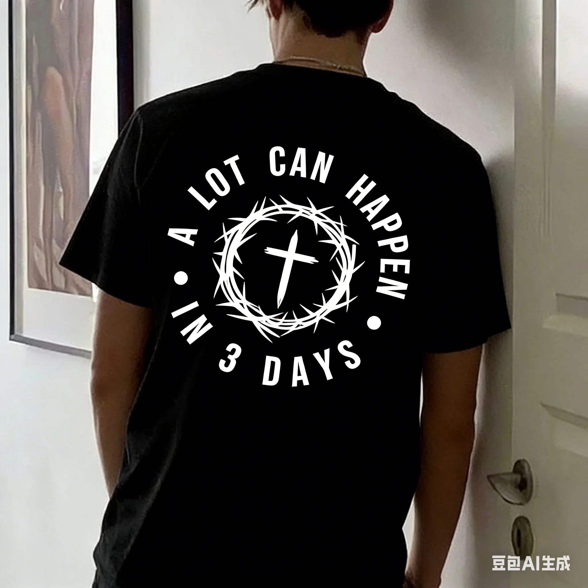 

Американская мужская и женская весенне-летняя повседневная хлопковая футболка с короткими рукавами и христианским узором с принтом Иисуса