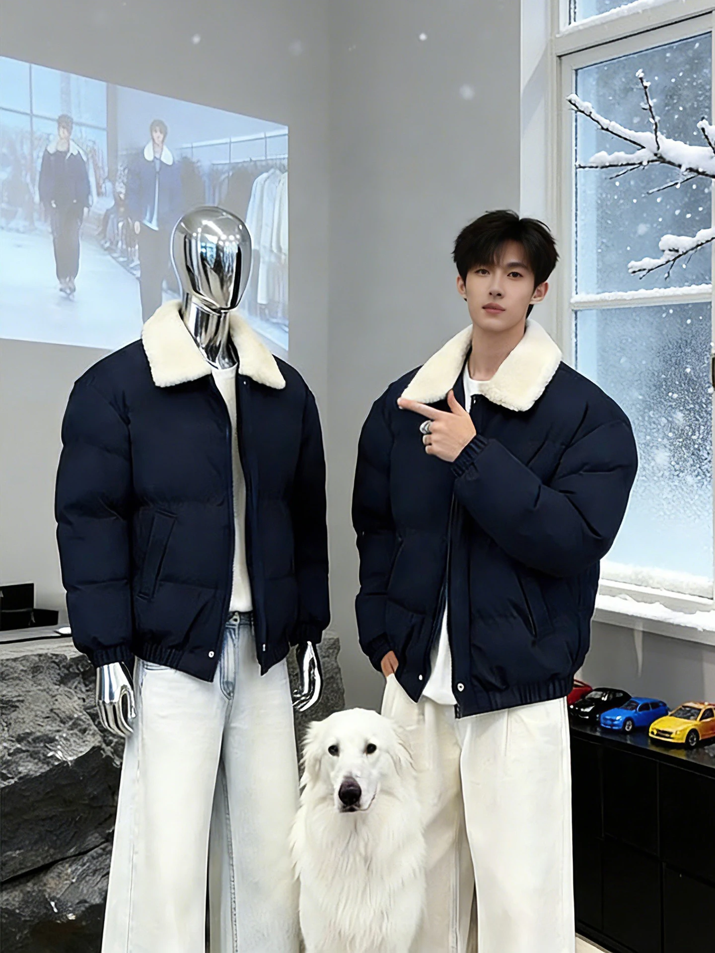 

Cleanfit Lamb Velvet Collar Thiened Winter Jaet Men's ort Sle Bread Coat Warm Casual Stand Fit Polyester Fiber