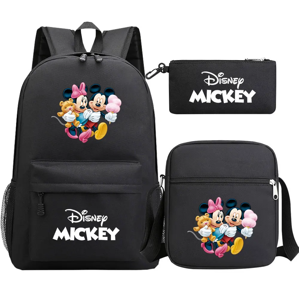 Kawaii  Mickey Minnie Mouse 3Pcs Boy Girl Kids School Book Bags Travel Backpack Shoulder Bag Pen Bag For Men Women