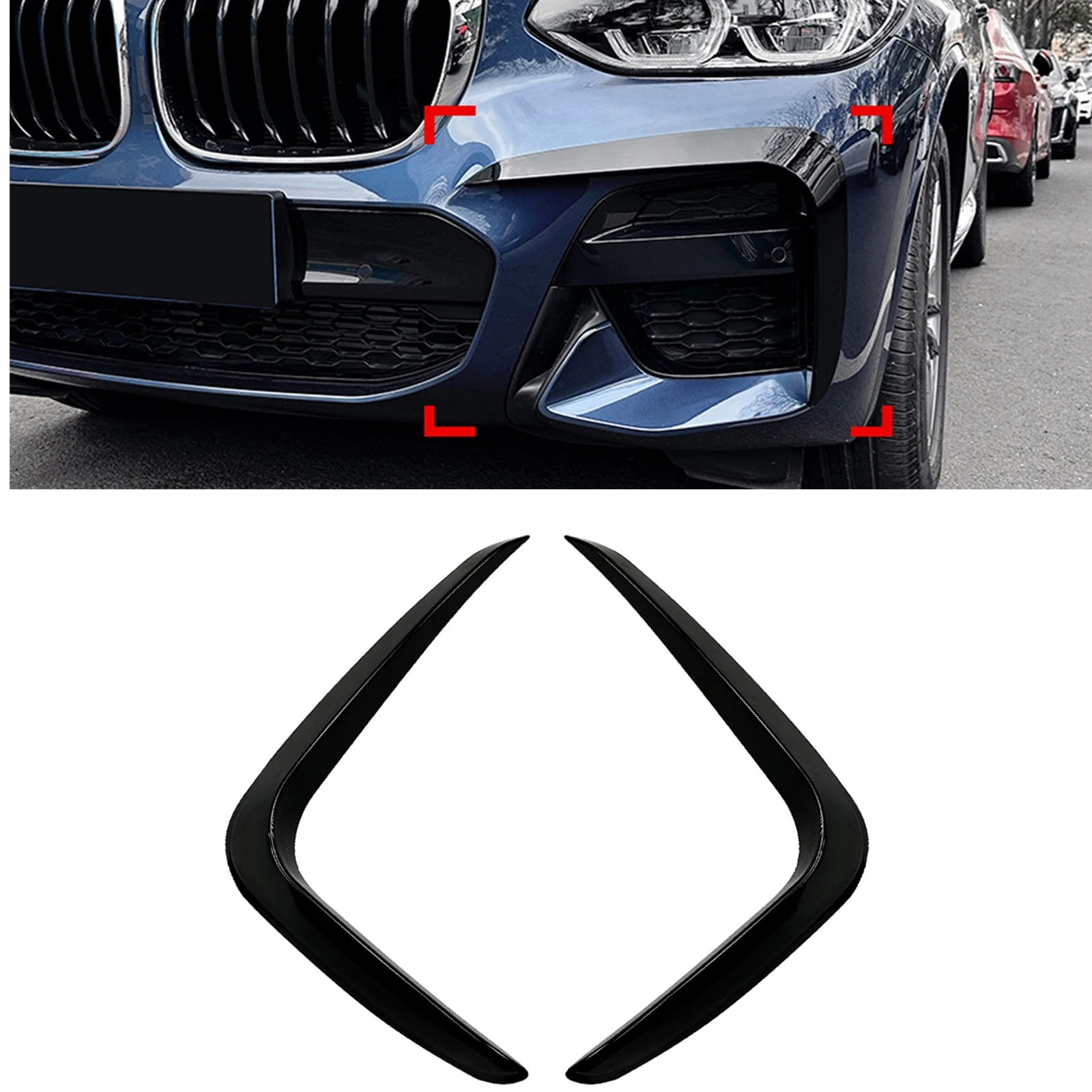 Front Bumper Side Air Vent Splitter Trim For BMW X3 X4 G01 G02 2018-2021 M Sport Fog Light Intake Frame Canards Spoiler Cover