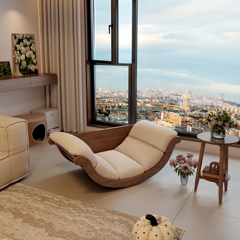 Solid wood moon rocking chair adult lunch break recliner multi-functional coffee table balcony casual sleeping lazy sofa