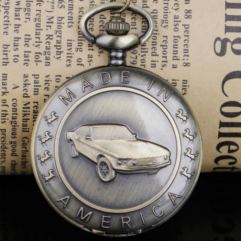 American Sports Car Quartz Pocket Watch Exquisite Necklace Pendant Fob Chain Vintage Steam Punk Pocket Watch Gift Women Men
