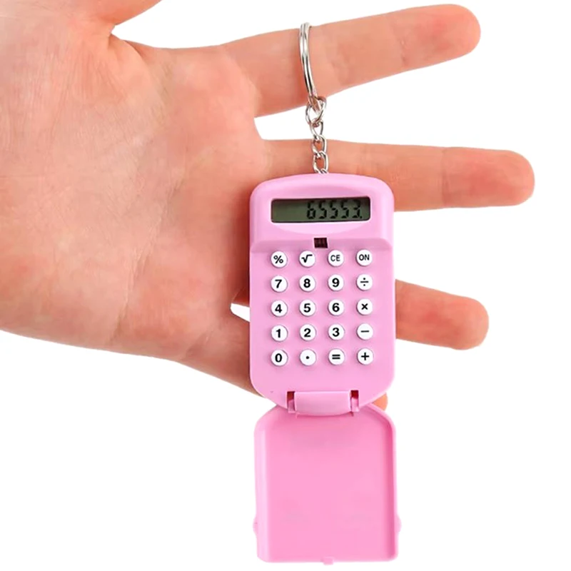 Mini Calculator Cute Cartoon With Keychain 8 Digits Display Portable Pocket Size Calculator For Children Students School