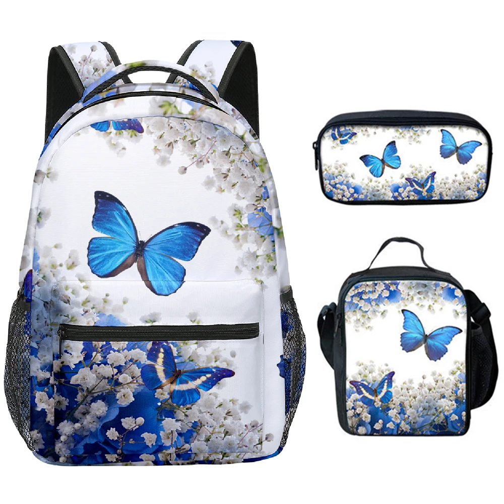 

Creative Beautiful butterfly 3D Printed 3pcs/Set student School Bags Travel Notebook Backpack Crossbody Lunch bag Pencil Case