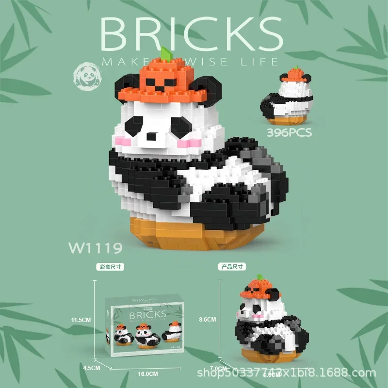 Mini Cute Panda Building Blocks cute dolls anime Model panda diy Tabletop educational toy ornaments boys girls  birthday gifts