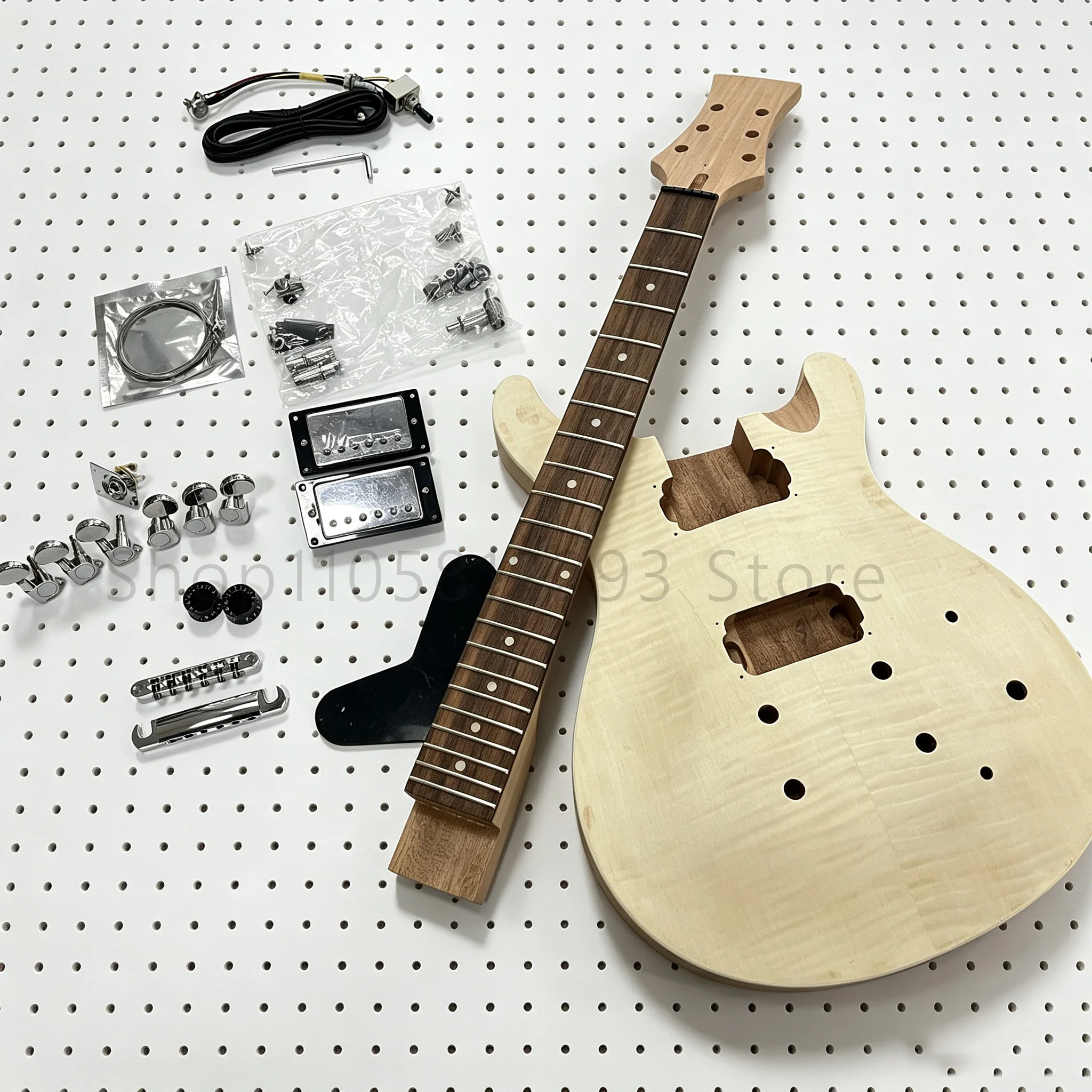 Prs‑Style Electric Guitar DIY Kit Unfinished Flame Maple Body Rosewood Fretboard Full Assembly Parts Free Shipping