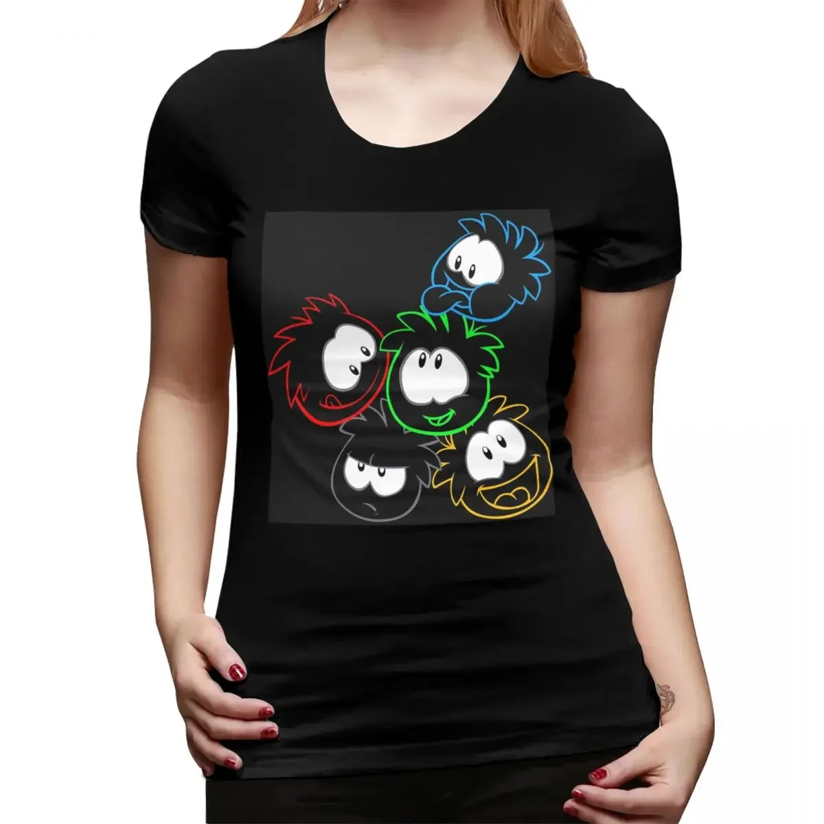 Camiseta Club Penguin Puffle Group para mujer, camisetas de cuello redondo, camisetas de calle, camisetas cortas para mujer, ropa de verano, Tops