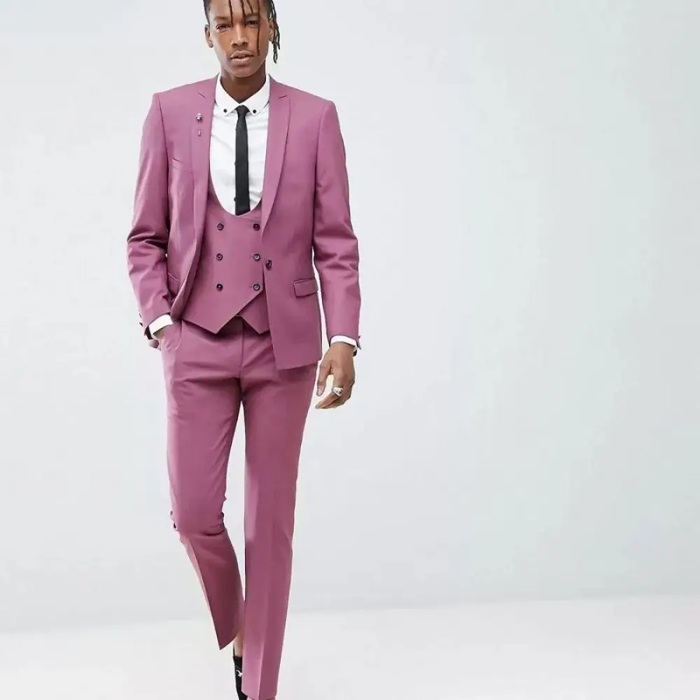 Esmoquin de alta calidad para novio, traje ajustado para padrino de boda, chaqueta con solapa y muescas para fiesta de graduación, chaleco y pantalones