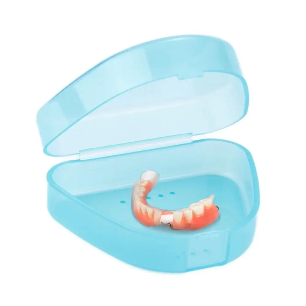 High Quality Snap-fit Catch Artificial Tooth Organizer Keep Dry Solid Color False Teeth Storage Box Portable Denture Bath Box