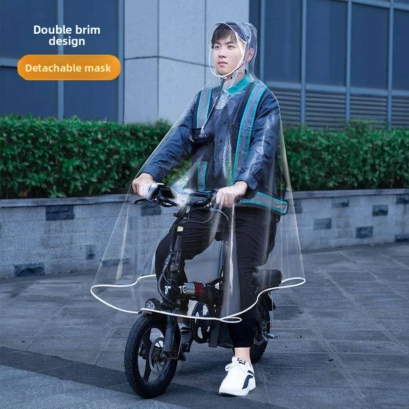 Men's  Bike Raincoat with Helmet Cover Breathable Split Style Single Person Rain Poncho Disposable Use Home Living