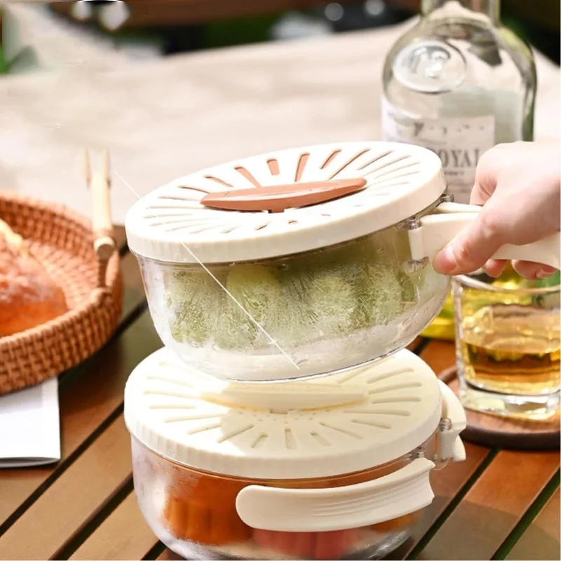 Fruit Vegetable Washing Bowl Thickened Double Layer Multifunctional Draining Bowl With Lid Foldable Handle For Food Storage