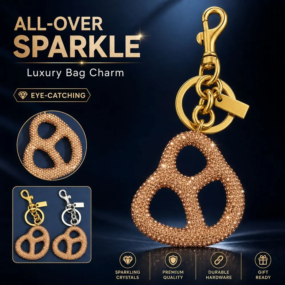 Sparkling Finish Pretzel Keychain Swivel Clasp Pretzel Shape Pretzel Bag Charm Faux Food Style Bag Pendant Handbag Decoration