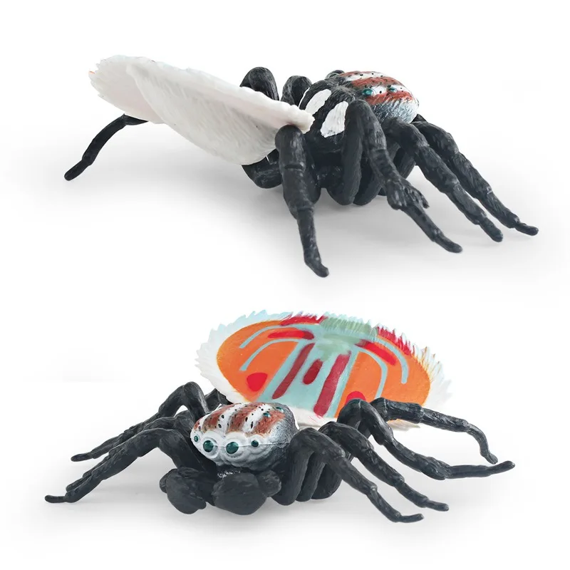 Simulation of Insect Animal Model, Red and Blue Jumping Spider Peacock Spider, Striated Fly, Static Ornaments Toy, Original