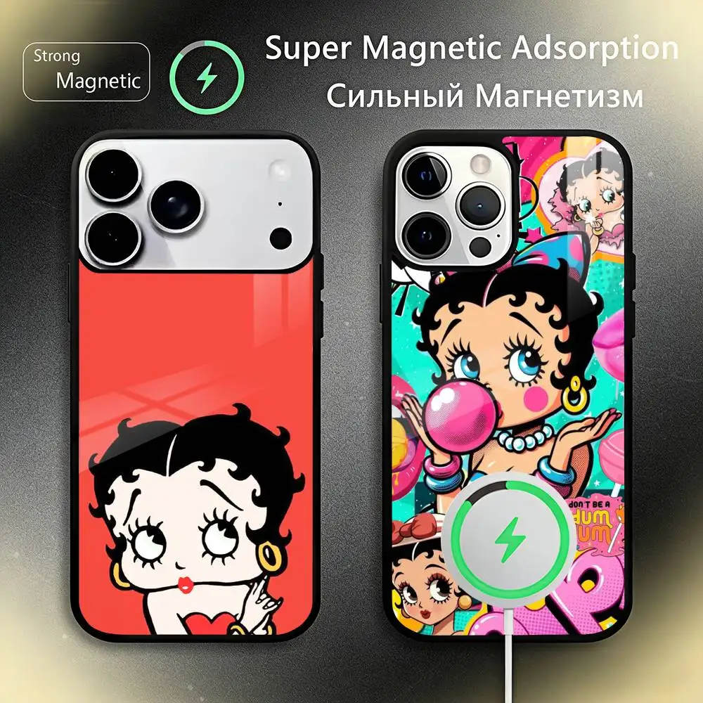 

B-Betty Cute B-Boop Magnetic Wireless Charging Phone Case for iPhone 17/16/15/14/13/12/11 plus pro Max