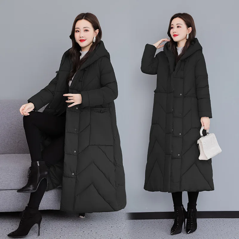 X-Long Winter Jackets Women Hooded Oversized Parkas Snow Wear Solid Thicken Warm Mother Clothing Outerwear S-3XL Coats