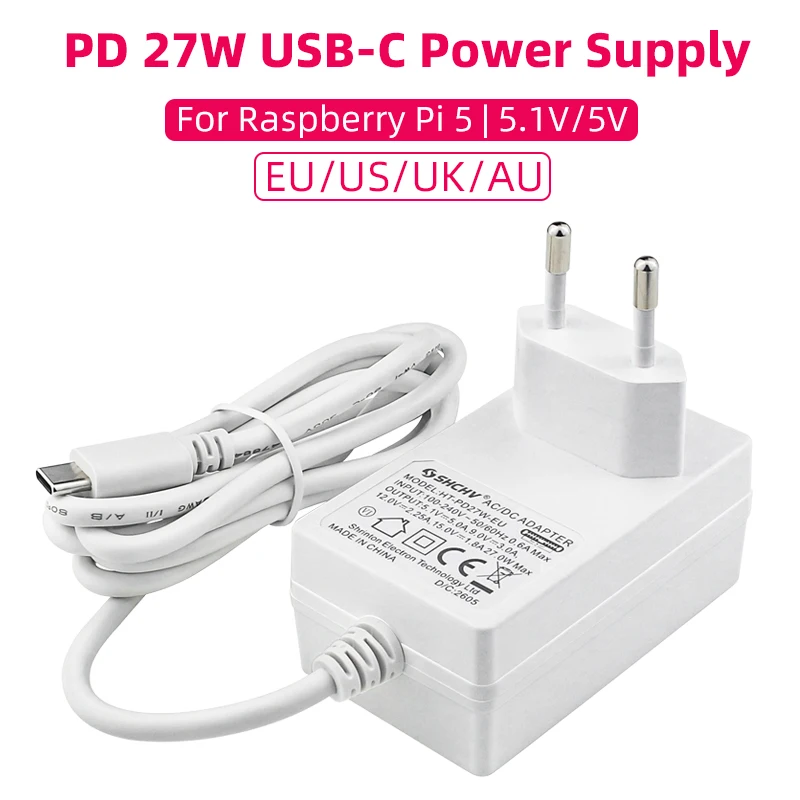 �y�Z�[�����zRaspberry Pi 5 5.1V 5A �d�� PD 27W USB �^�C�v C GaN �[�d�� EU US UK �v���O�d���A�_�v�^�[ Raspberry Pi 5/4B RPI 5 �p