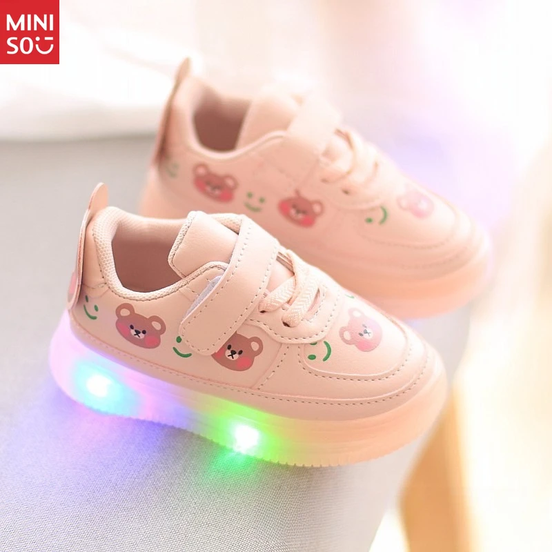 

Miniso 2025 Spring Autumn Light Up Shoes for 1-3 Year Olds, Leather LED Sneakers for Toddlers Boys & Girls