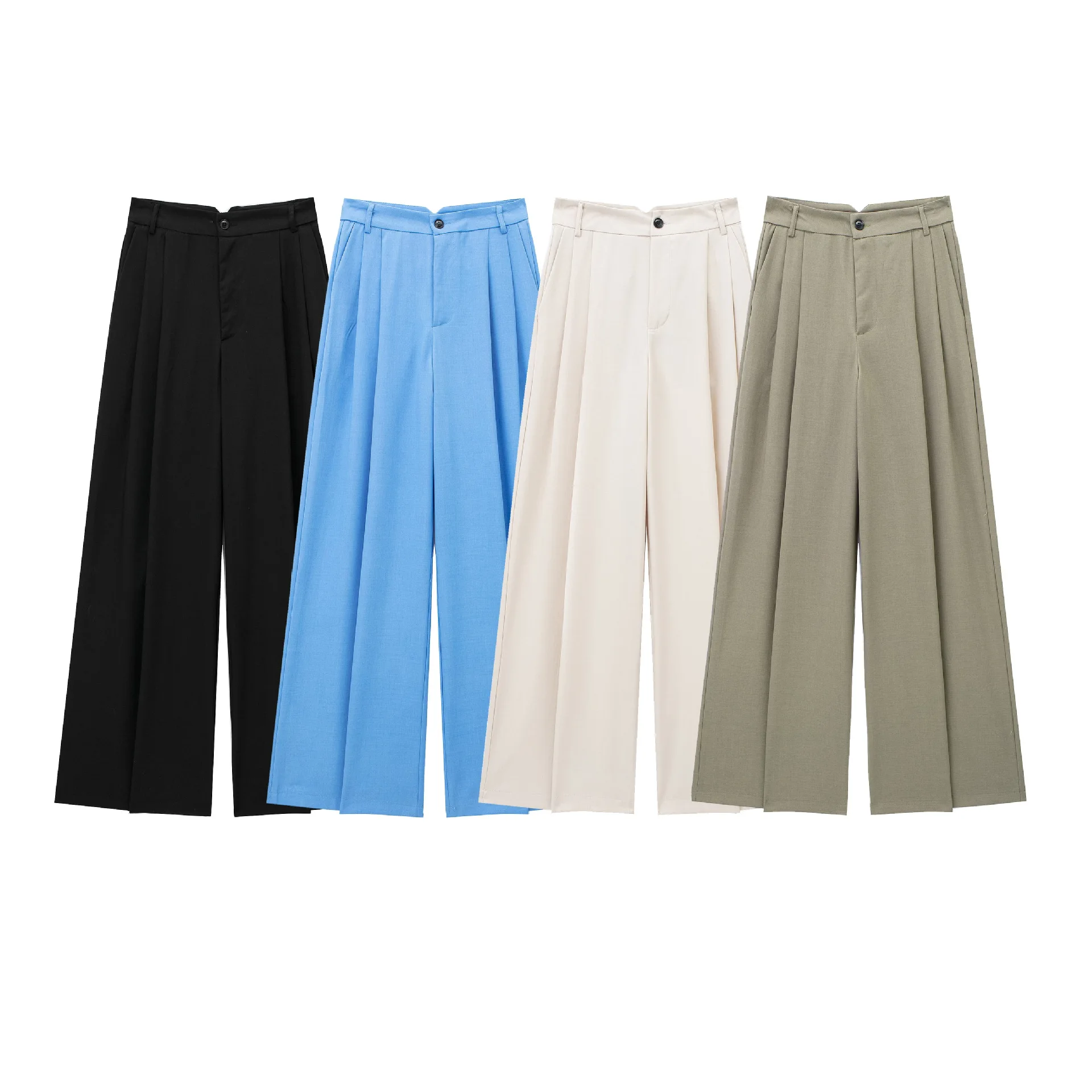 

Women's Office Commuting Suit Pant Retro High Waist Zipper Women's Pleated Pocket Decorated Wide Leg Pant Summer Clothing