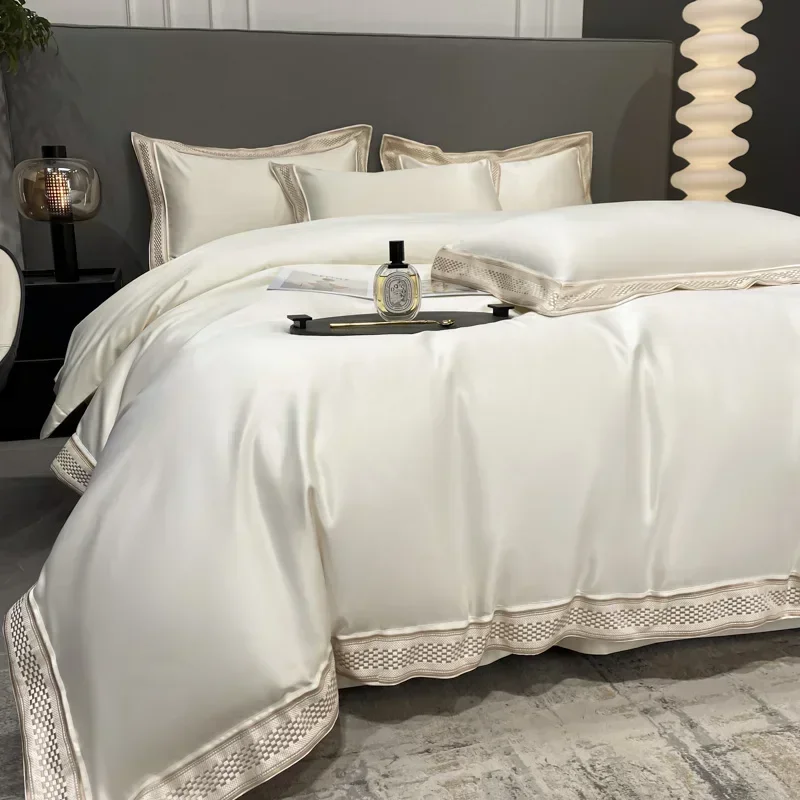 Bedding Set Luxury Simple White Egyptian Cotton Embroidery Double Duvet Cover Bed Sheets and Pillowcases 200x230 220x240 Bed Set