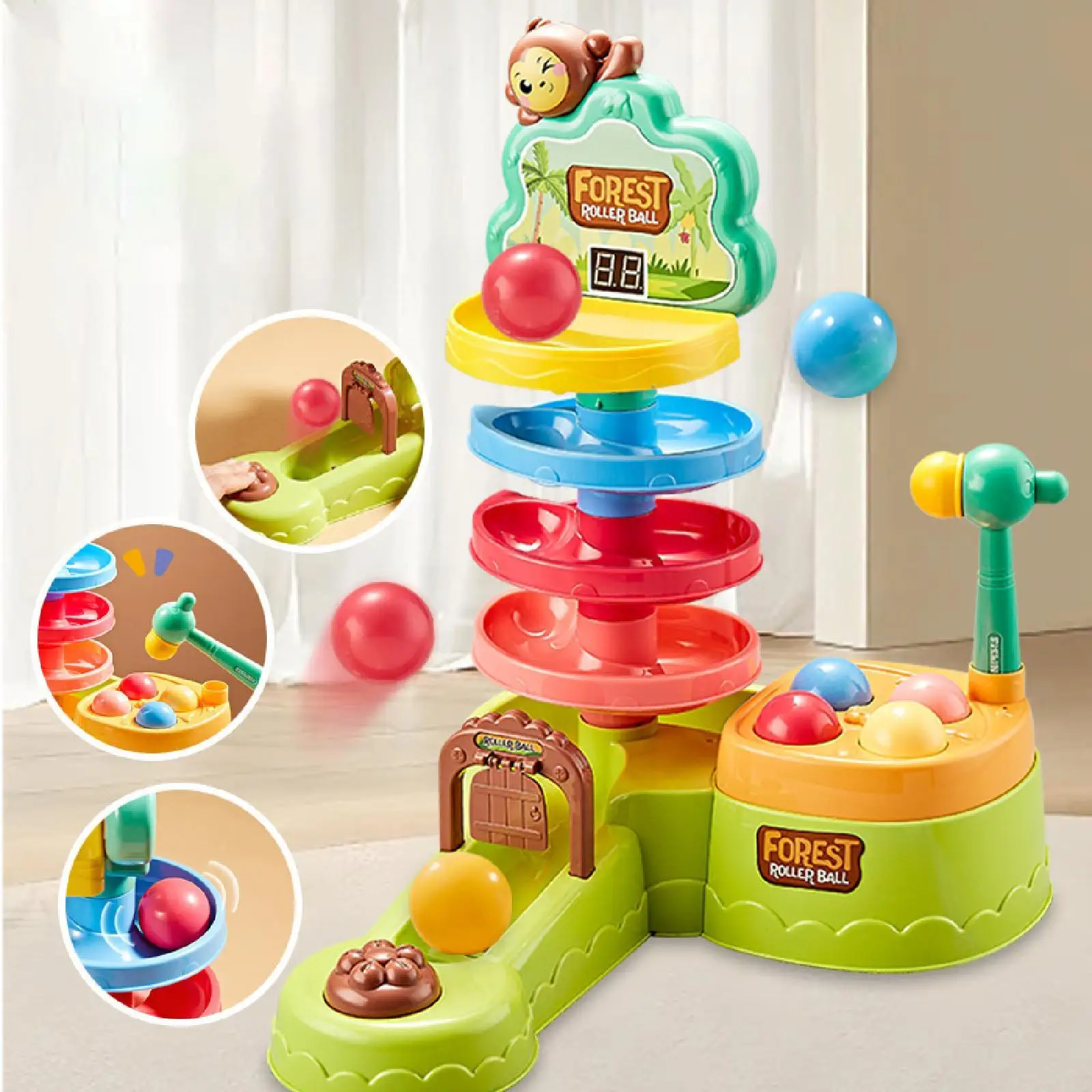 

Ball Rolling Track Toy Ball Run Ramp Toy Interactive Ball Drop Toy Activity Toy for Baby 1-3 Ages Birthday Gift Party Favors