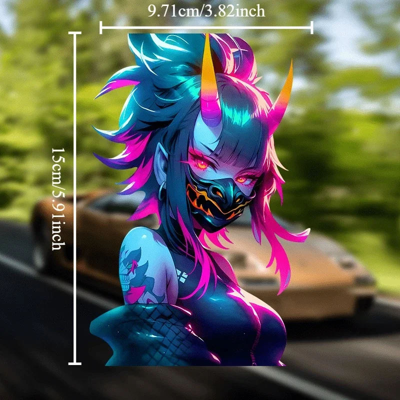 1PC Neon Demon Style Anime Girl Sticker - 15*9.71CM Waterproof Vinyl Decal for Cars/Windows/Laptops | Edgy JDM Fan Accessory