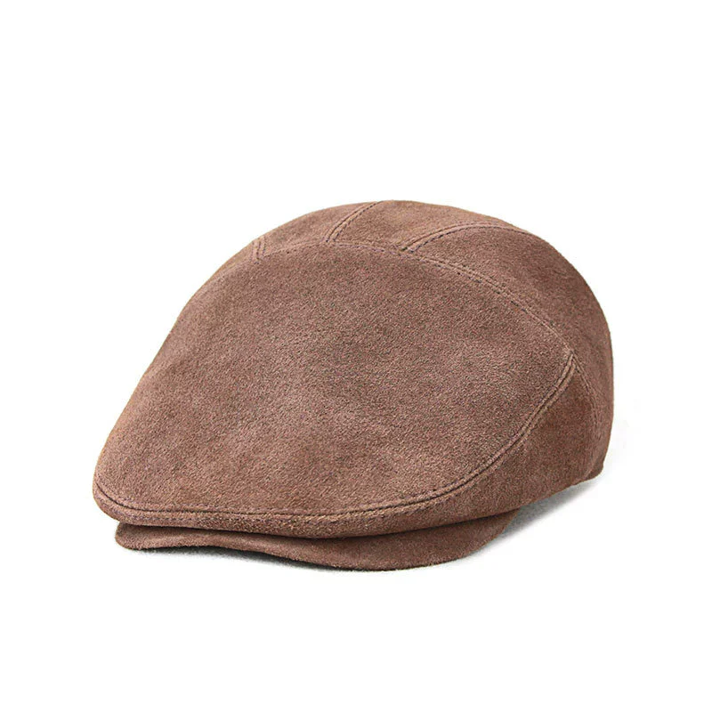 

Sheepskin Beret Thin Suede Kid Leather Men Duckbill Casquette Real Leather Women Fall Winter Vintage Painter Cap Forward Cap