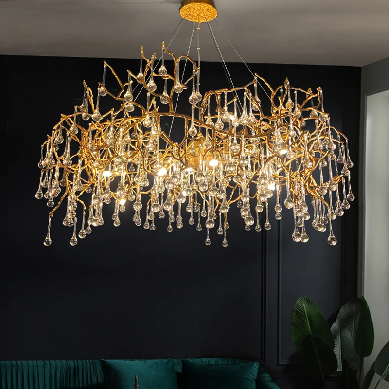 

Modern Crystal Chandelier Gold Hanging lamp for Living Room Brass Tree Branches Chandelier for Dining Room Ceiling Light Fixture