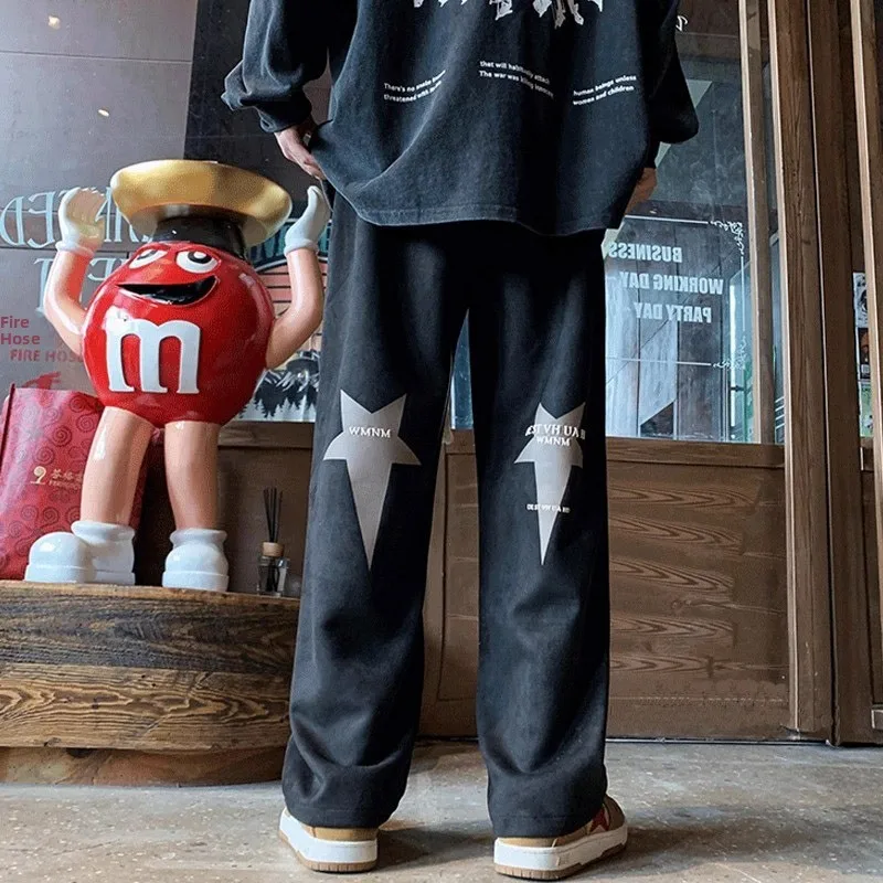 

Мужские повседневные замшевые брюки, осень-зима, большие размеры, свободные теплые прямые спортивные брюки, модные американские брюки из полиэфирного волокна