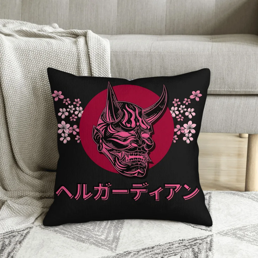 Oni Guardian Of Hell Japanese Oni Polyester Cushion Cover For Bedroom Garden Decorative Reusable Coussincase