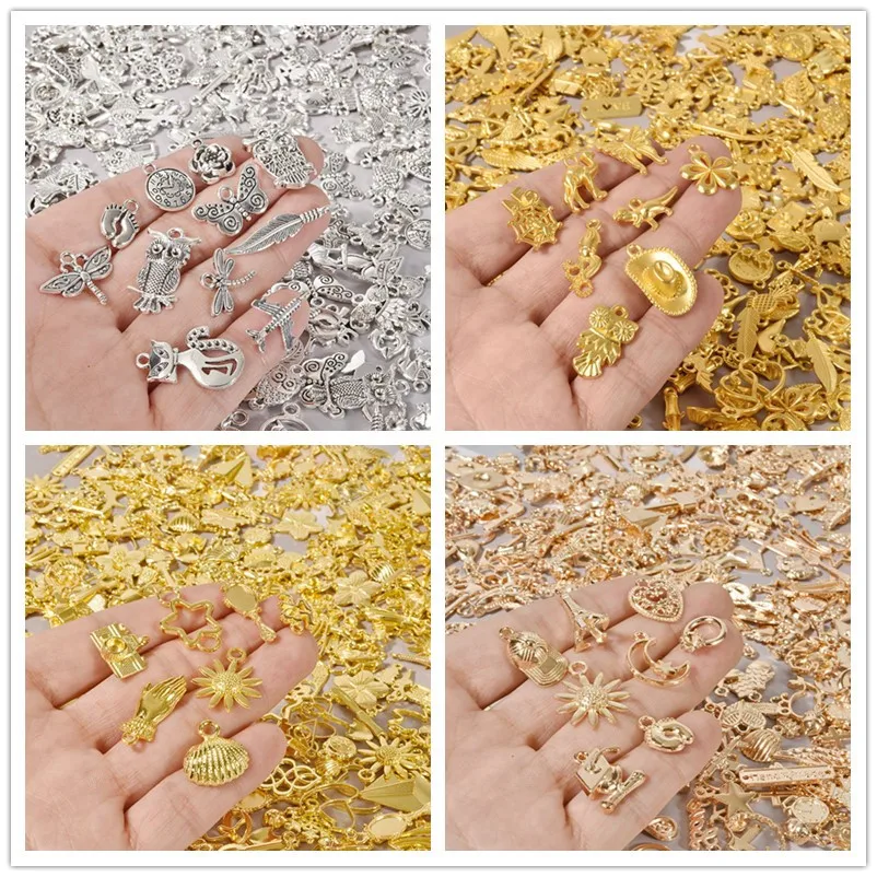 30pcs/Lot Random Mix Vintage Silver/Gold Color Bright/Matte Cute Metal Charms For Jewelry Making Supplies Butterfly Pendant Bulk