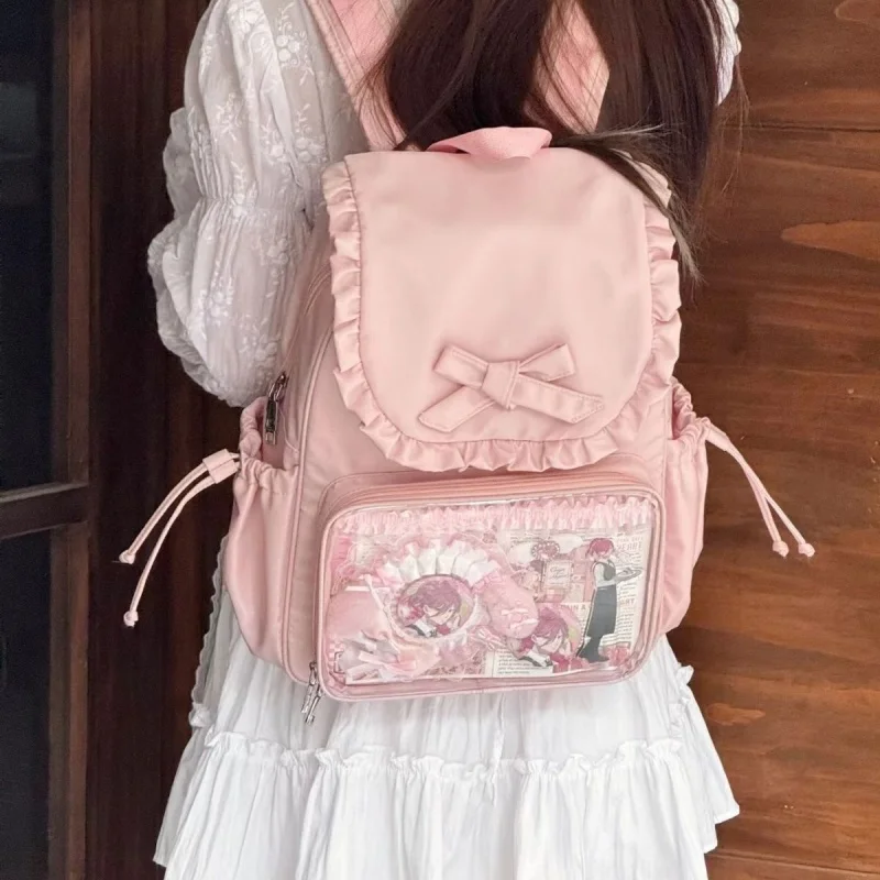 Lolita Cute Ear Bow Transparent Backpack Casual Schoolbag Handbag Student Leisure Travel Backpack