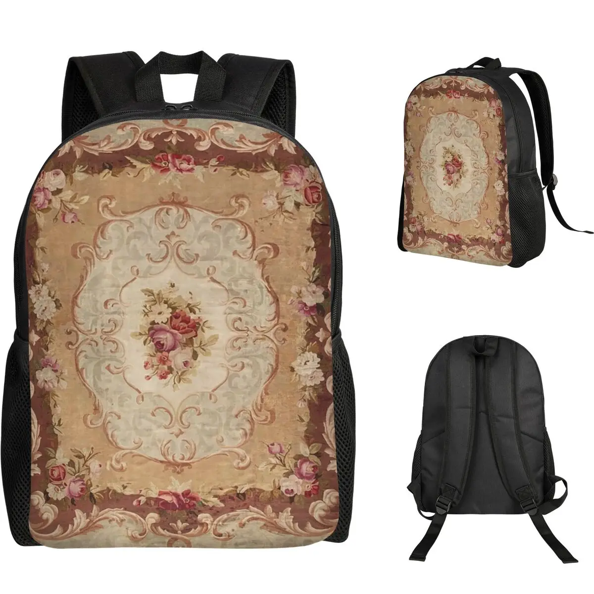 

Antique Rose Floral French Aubusson Rug Print Student Backpack School Bag Hiking Travel Daypack for Boys Girls Fashion Bookbag