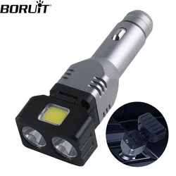 BORUiT Car Charger LED Flashlight XP-G & COB Type-C Rechargeable Work Light with Magnet Emergency Lighting Breakable Window