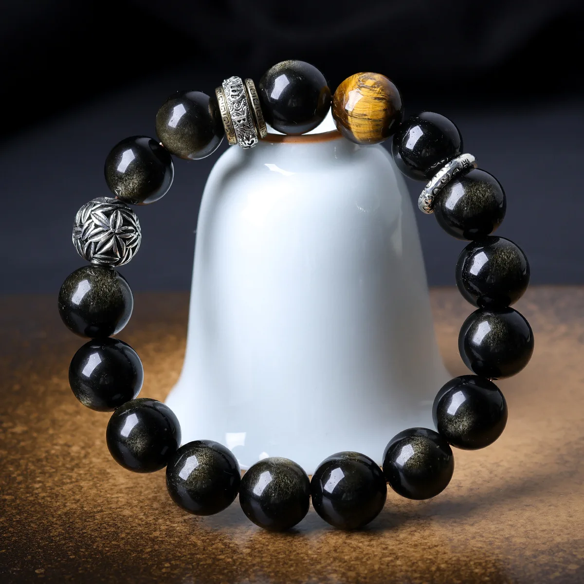 

New 2026 Gold Obsidian Bracelet with Tiger Eye Stone Ethnic Style Obsidian Beaded Bracelet Gifts