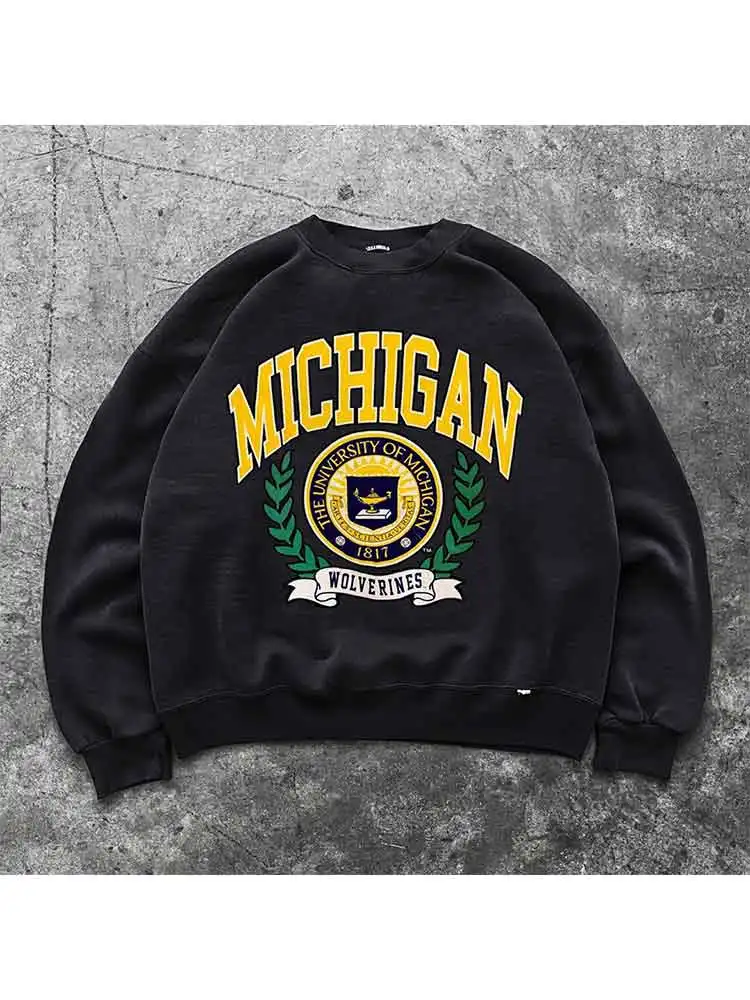 Affordable Good Stuff Michigan Vintage round Neck Sweatshirt Unisex Comfortable Clothing Fashionable Retro Design