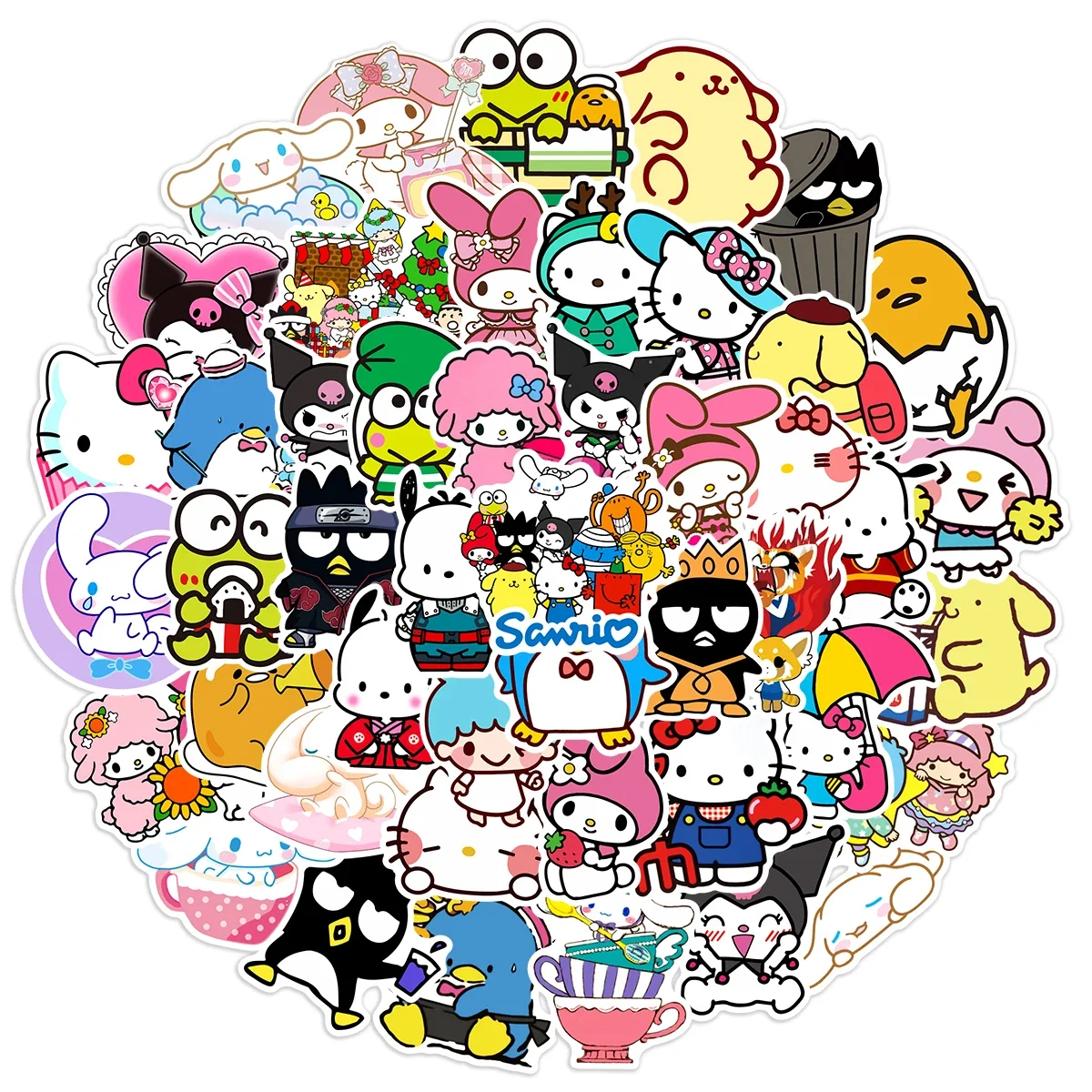 

50/100Pcs Hello Kitty Kuromi Sanrio Stickers Cinnamoroll Scrapbook Car Skateboard Laptop Notebook Diary Kawaii Decals Toy