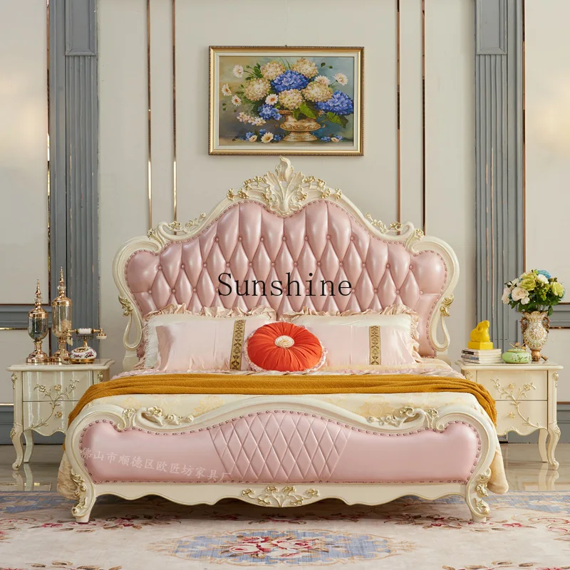 

European leather double bed 1.8 meters, solid wood, simple and modern bedroom furniture