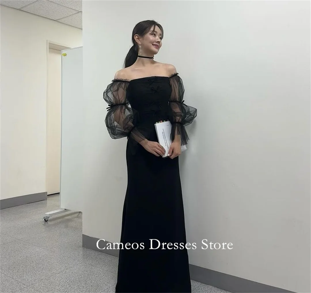 SONDR 韓国オフショルダーイブニングドレスカスタマイズされたフォーマルウエディングドレスサテンブラッククレープ 웨딩드레스機会パーティーイブニングドレス