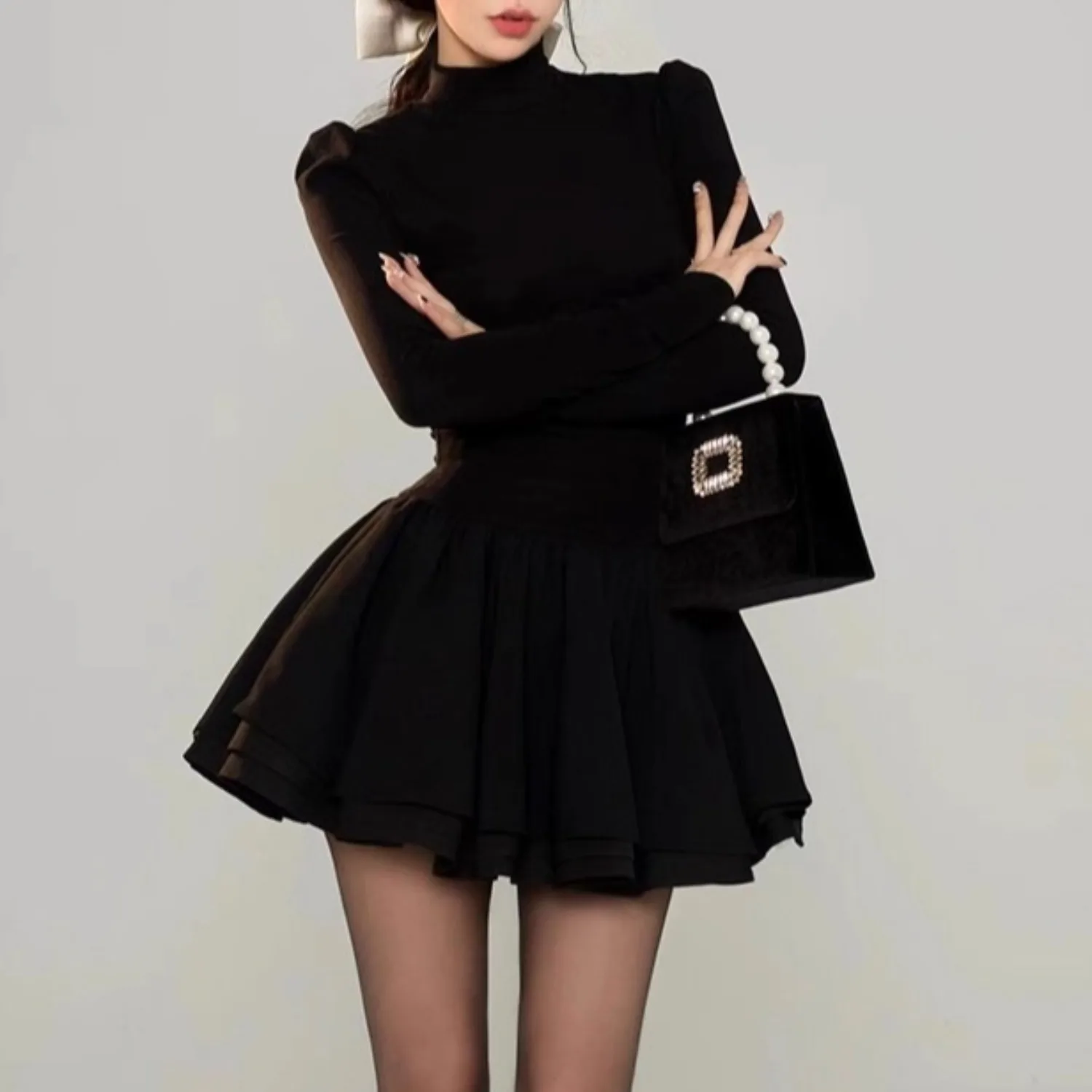 

Black Long Sleeve Dress Women Autumn Winter Long Sleeve Elegant Chic Mini Vestidos Bodycon Streetwear Clothing Lady
