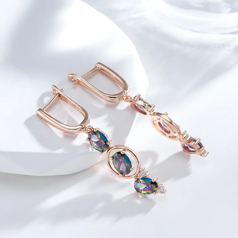 Kinel New 585 Rose Gold Color Women Drop Earrings Unusual Colourful Natural Zircon Fashion Long Earrings Daily Vintage Jewelry