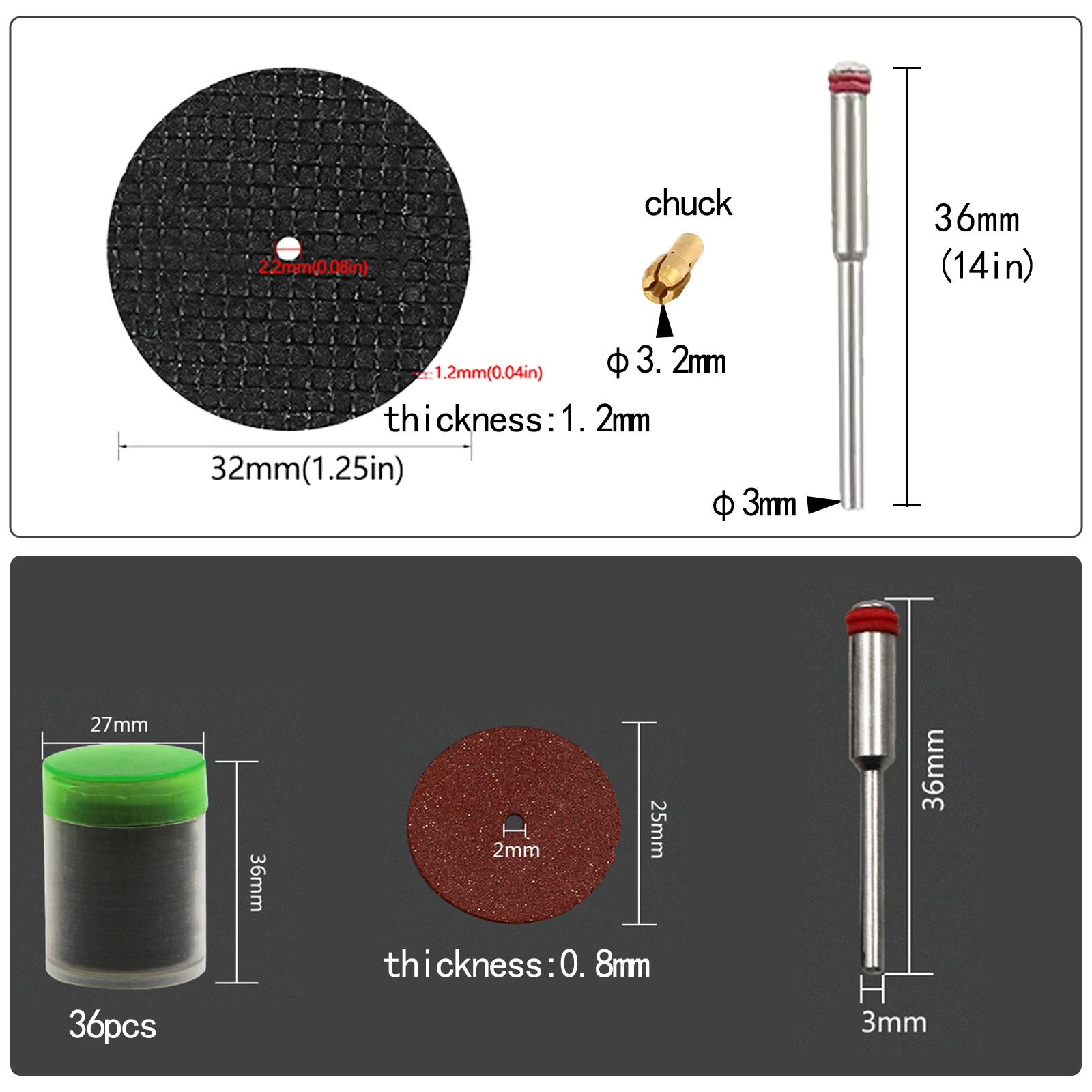 20/36pcs Abrasive Cutting Discs Resin Double Fiberglass Cut Off Wheel For Dremel Rotary Tool Accessories