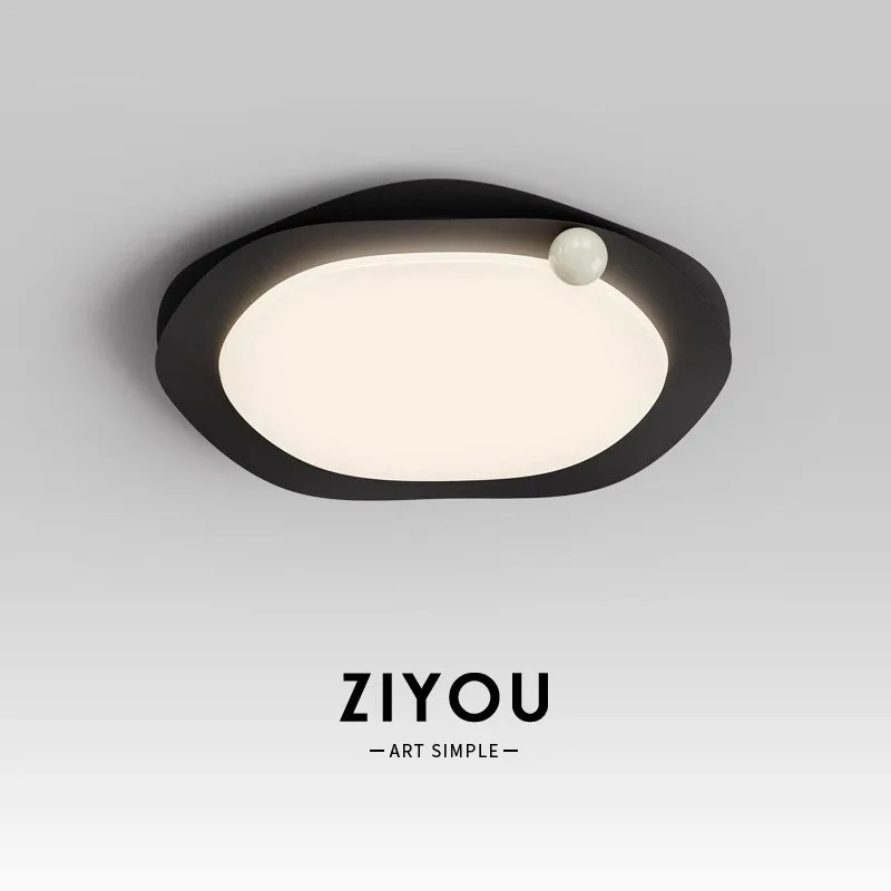 Italian Minimalist Black Ceiling Light for Bedroom, Romantic LED Flush Mount for Kids Room, Eye-Care Decor