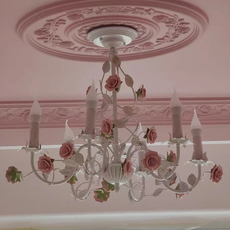 غرفة النوم الريفية الثريا غرفة المعيشة الفرنسية غرفة الأطفال الحديد الزهور النباتات الدافئة الأمريكية الرجعية الطازجة السيراميك مصابيح متدلية #6