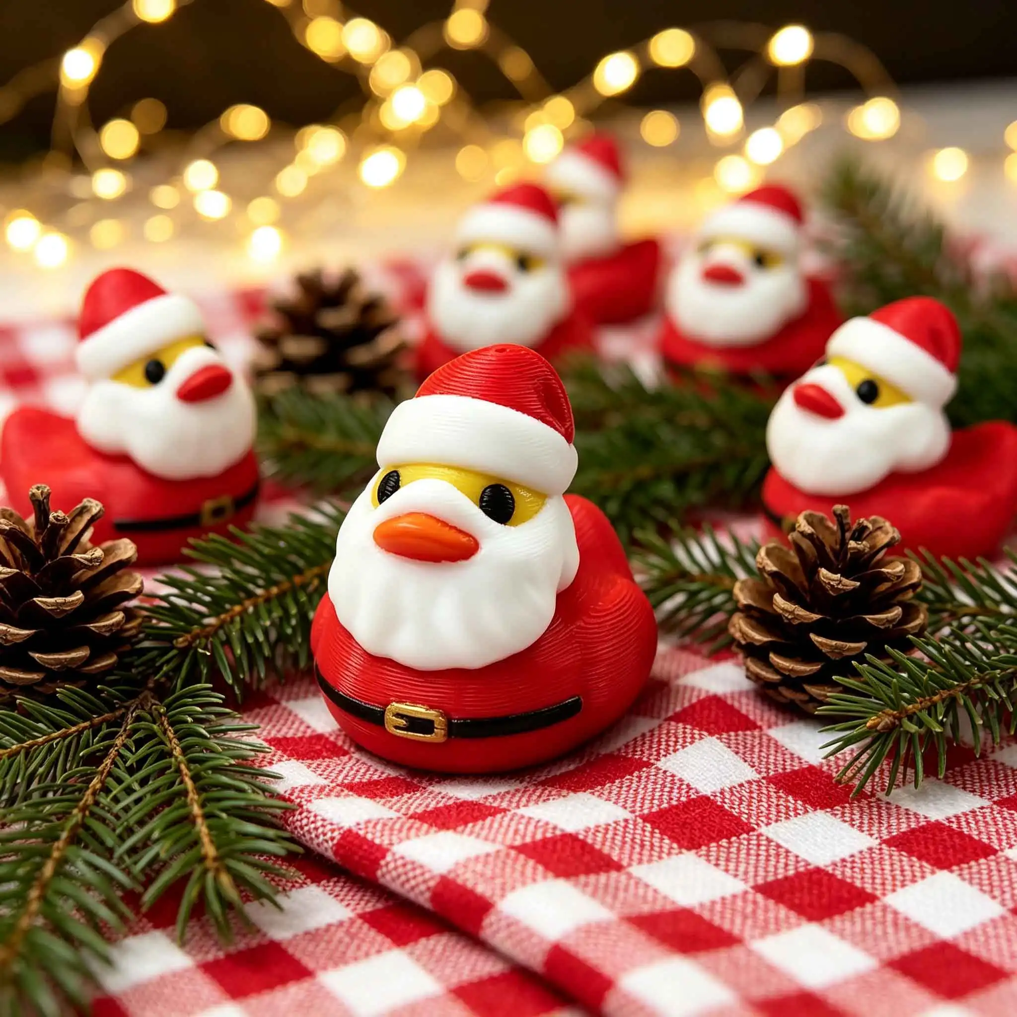 3D Printed Santa Duck Figurine Christmas Home Decor Xmas Holiday Desktop Ornament Gift