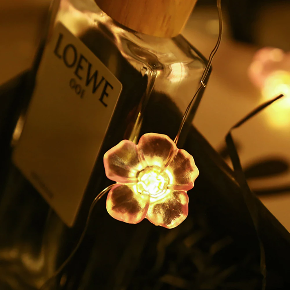 Rosa flor de cerejeira led fio cobre lâmpada luzes da corda natal decoração do feriado guirlanda sakura pendurado luz corda